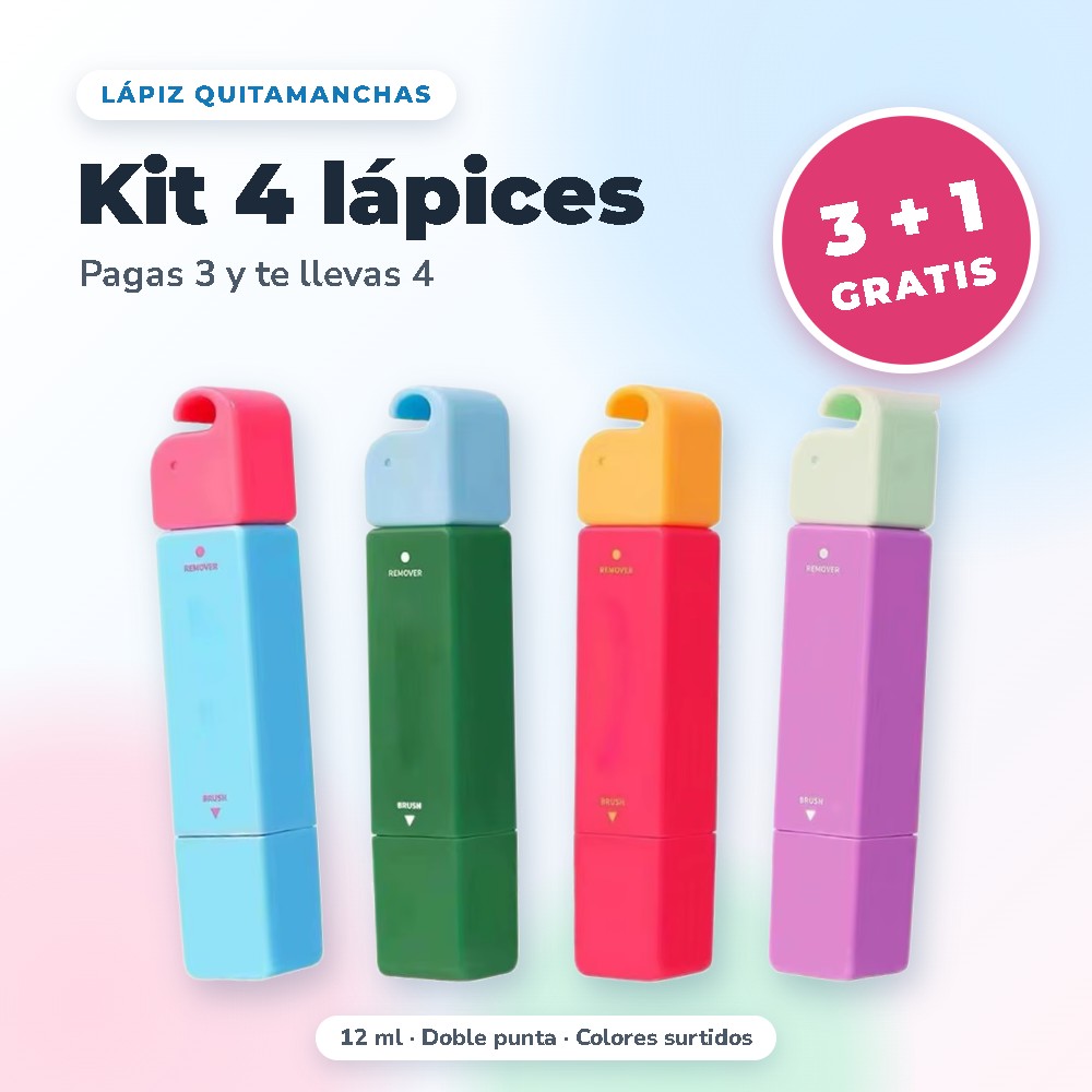 Kit 4 lápices quitamanchas, 3 + 1 gratis